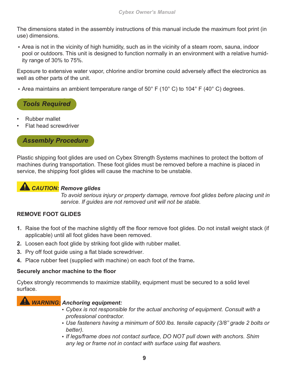 Tools required, Assembly procedure | Cybex 16063 Free Weight Olympic Decline Press User Manual | Page 9 / 18