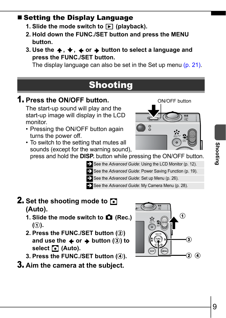 Shooting, P. 9), Pp. 9 | Canon 70 User Manual | Page 11 / 36
