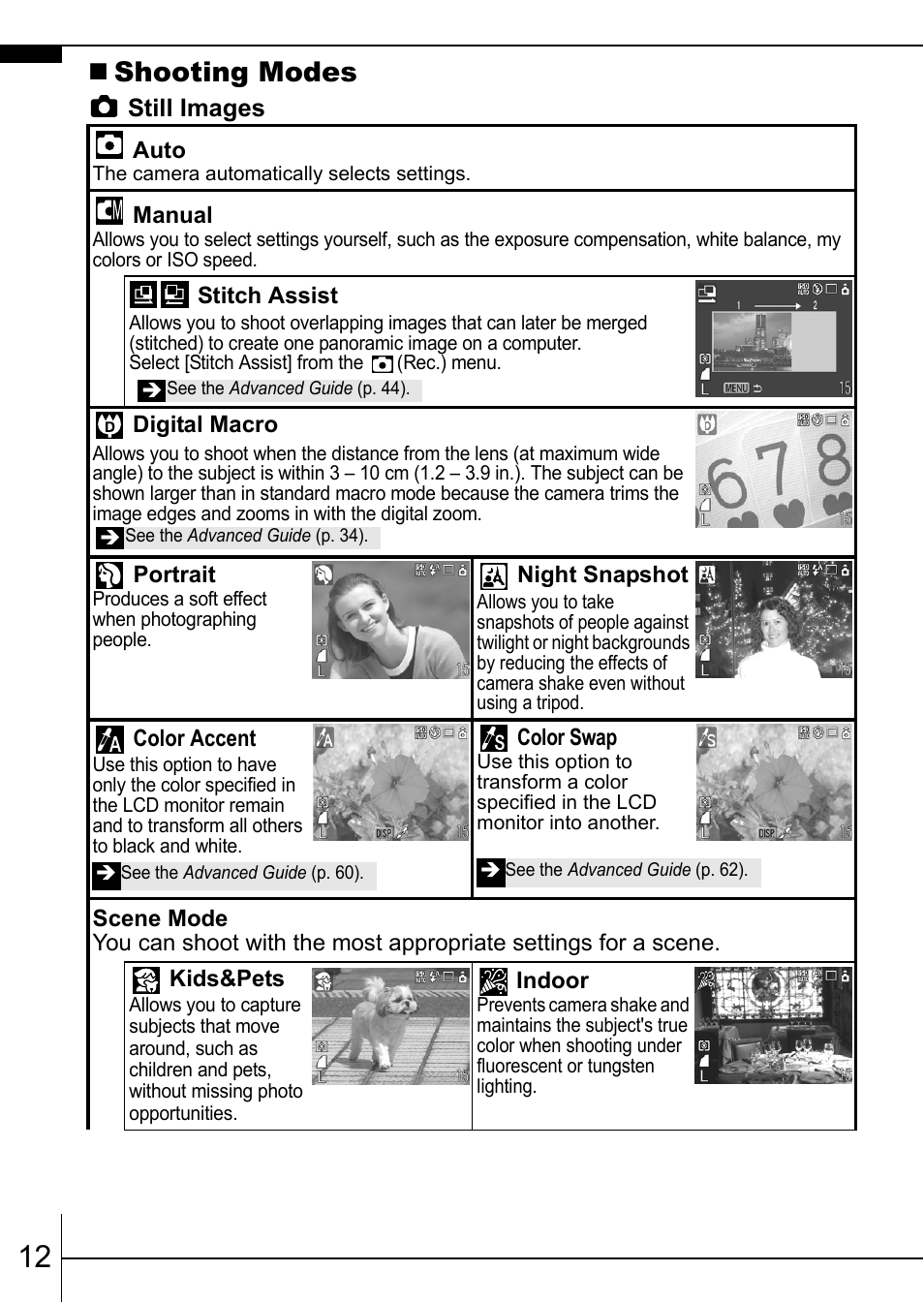 Shooting modes | Canon 70 User Manual | Page 14 / 36
