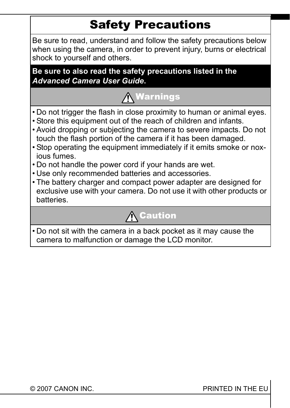 Safety precautions | Canon 70 User Manual | Page 35 / 36