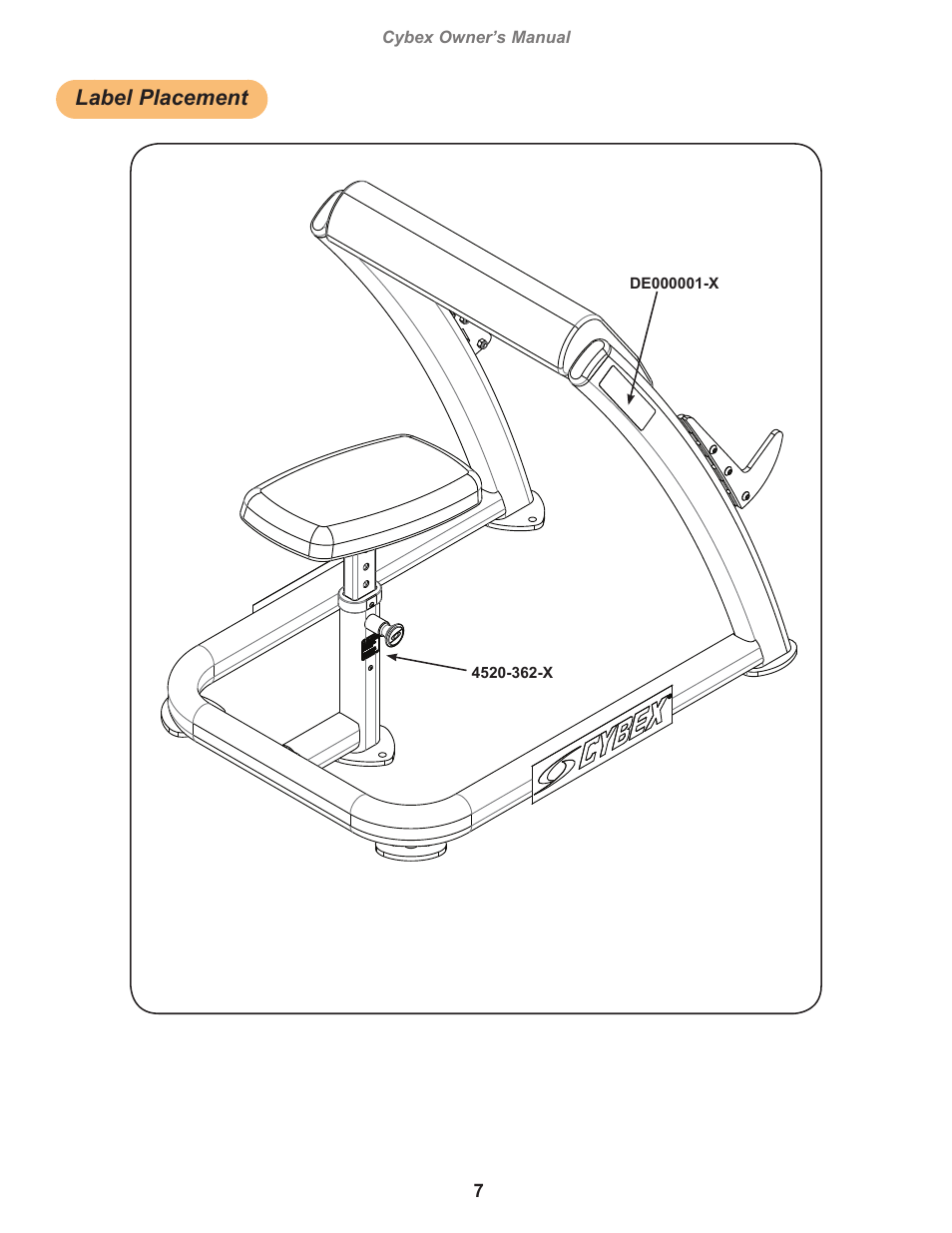 Label placement | Cybex 16131 Free Weight Scott Curl User Manual | Page 7 / 18