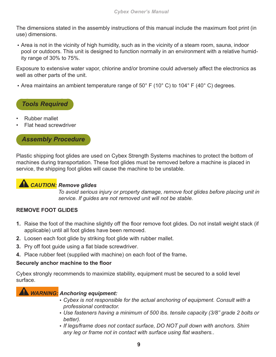 Tools required, Assembly procedure | Cybex 16131 Free Weight Scott Curl User Manual | Page 9 / 18