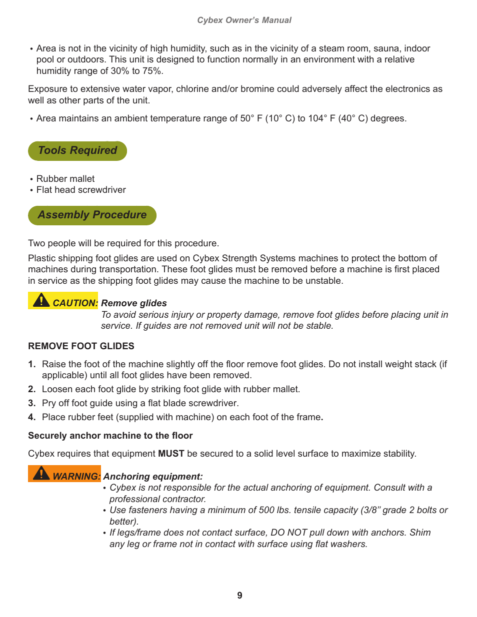 Tools required, Assembly procedure | Cybex 16180 Free Weight Leg Raise Chair User Manual | Page 9 / 18