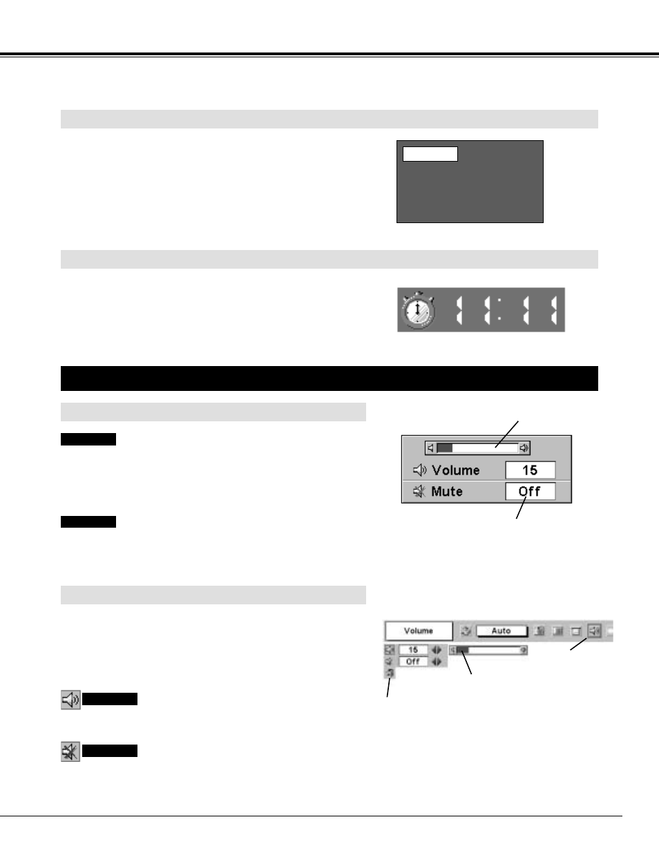 Sound adjustment, Basic operation, No show function | P-timer function, Direct operation menu operation | Canon LV-S1 User Manual | Page 21 / 44