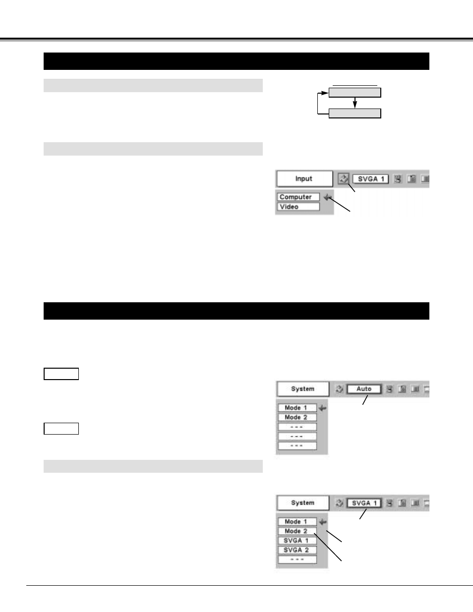 22 computer input, Selecting input source, Selecting computer system | Canon LV-S1 User Manual | Page 22 / 44