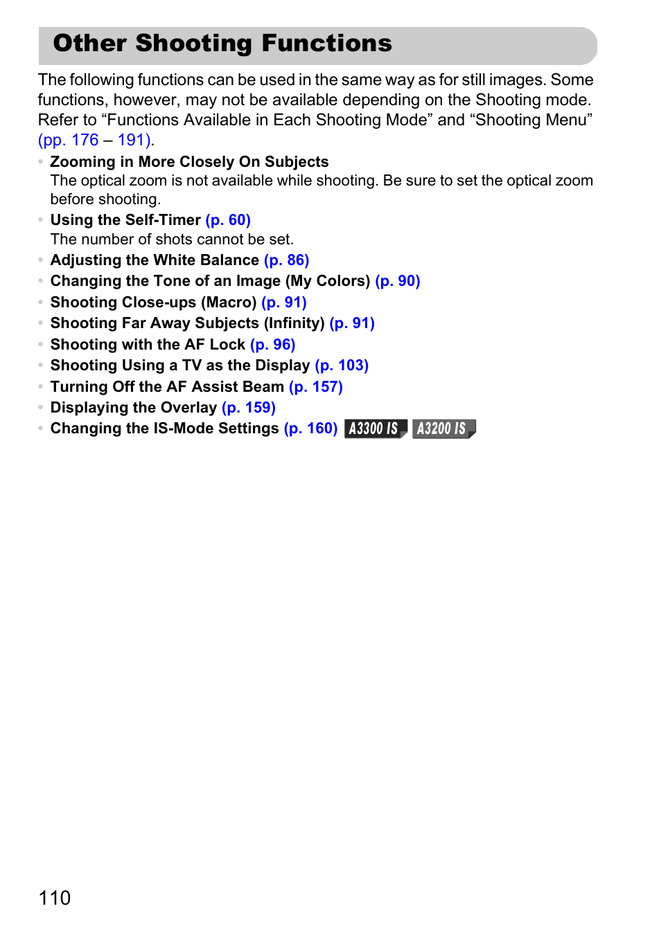 Other shooting functions | Canon A2200 User Manual | Page 110 / 201