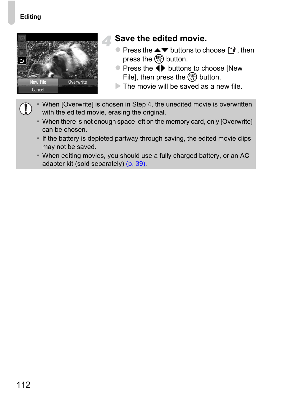 112 save the edited movie | Canon A2200 User Manual | Page 112 / 201