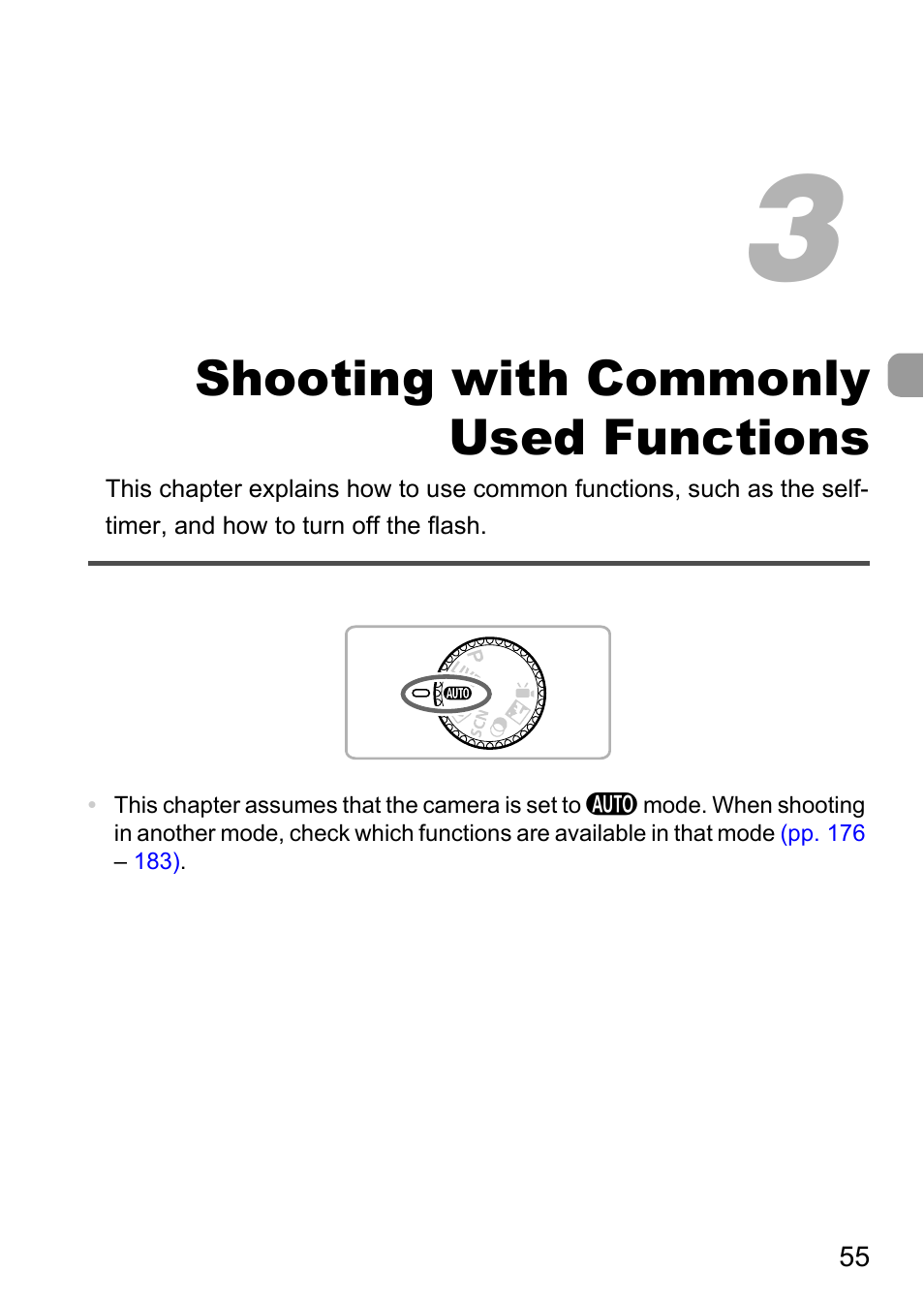 3 shooting with commonly used functions, 3 shooting with commonly, Used functions | Shooting with commonly used functions | Canon A2200 User Manual | Page 55 / 201