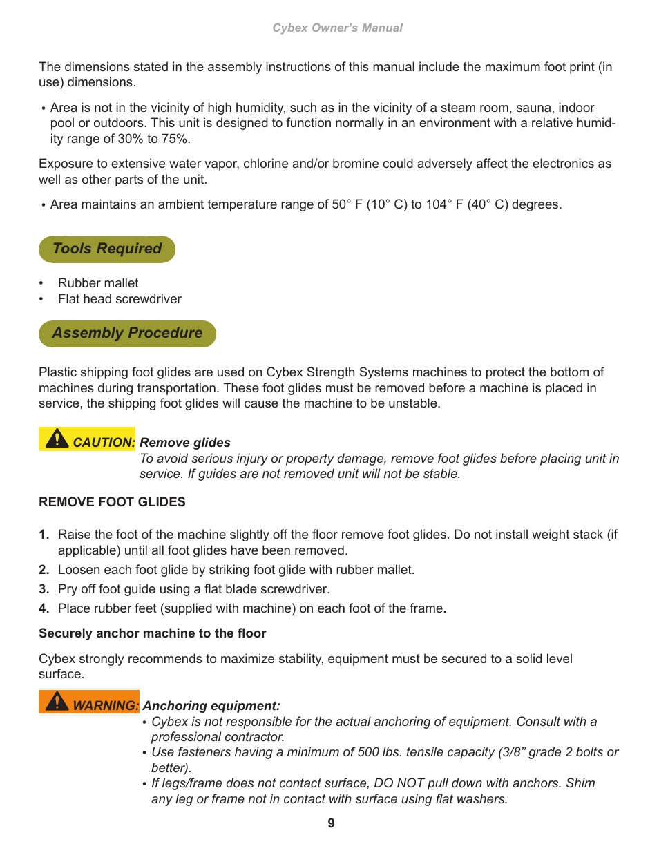 Tools required, Assembly procedure | Cybex 16270 Free Weight Military Press User Manual | Page 9 / 18