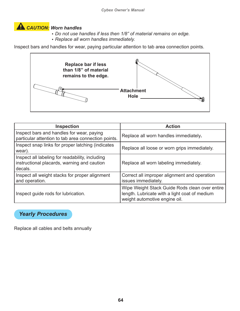 Yearly procedures | Cybex 17001 Jungle Gym User Manual | Page 64 / 70