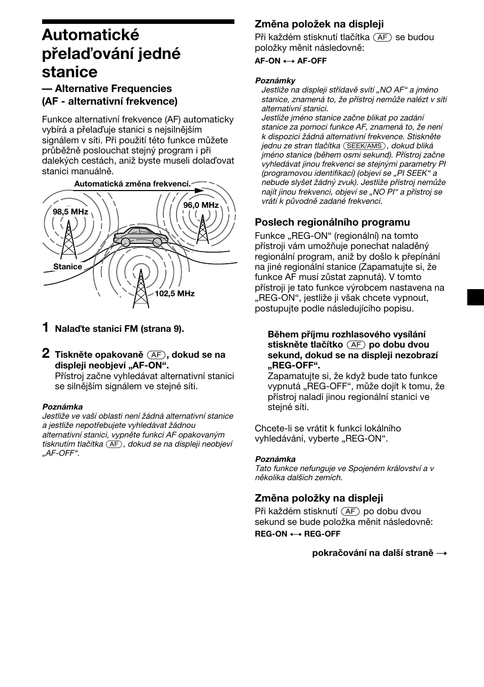 Automatické přela ování jedné stanice | Sony XR-CA410 User Manual | Page 35 / 124