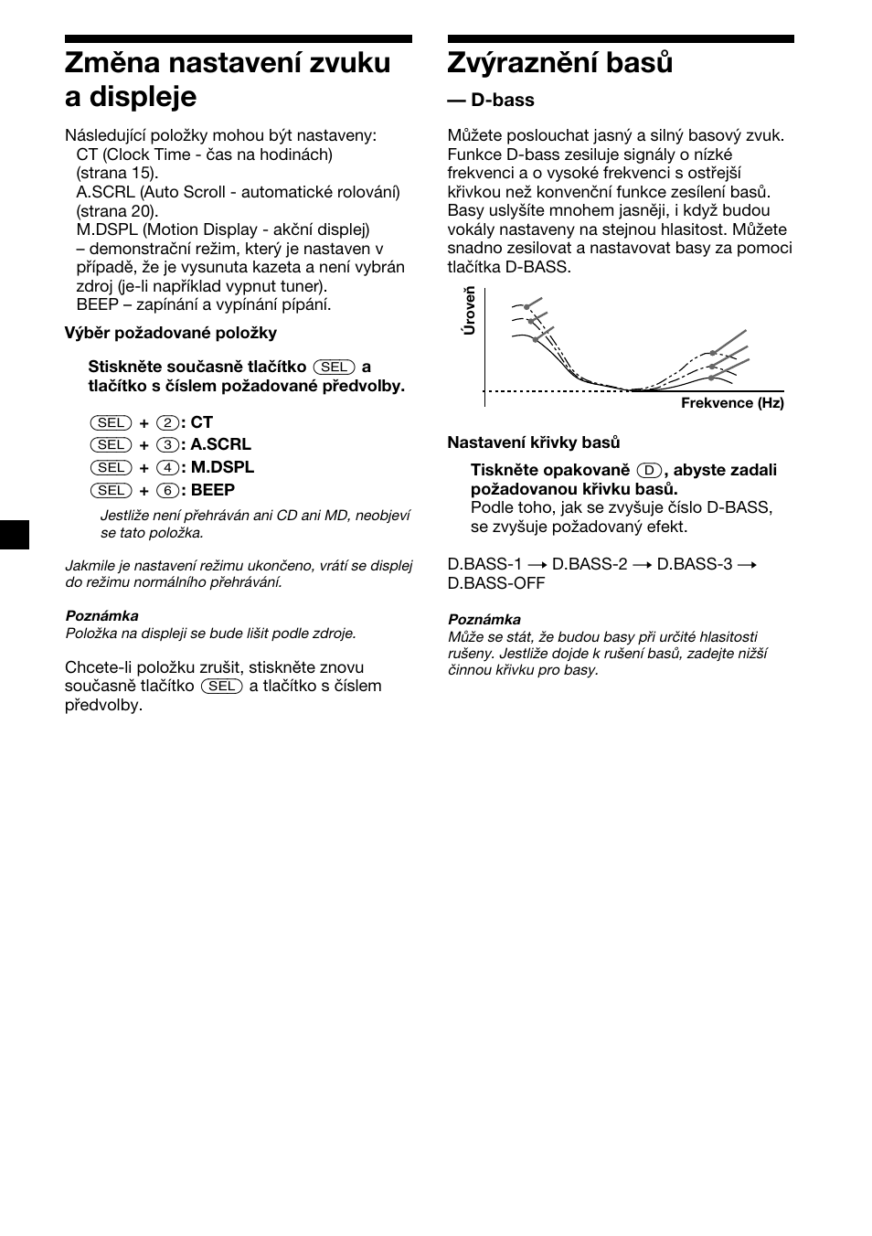 Zvýraznění basů, Změna nastavení zvuku a displeje | Sony XR-CA410 User Manual | Page 42 / 124