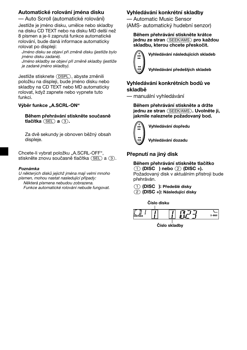 Přepnutí na jiný disk | Sony XR-CA410 User Manual | Page 44 / 124