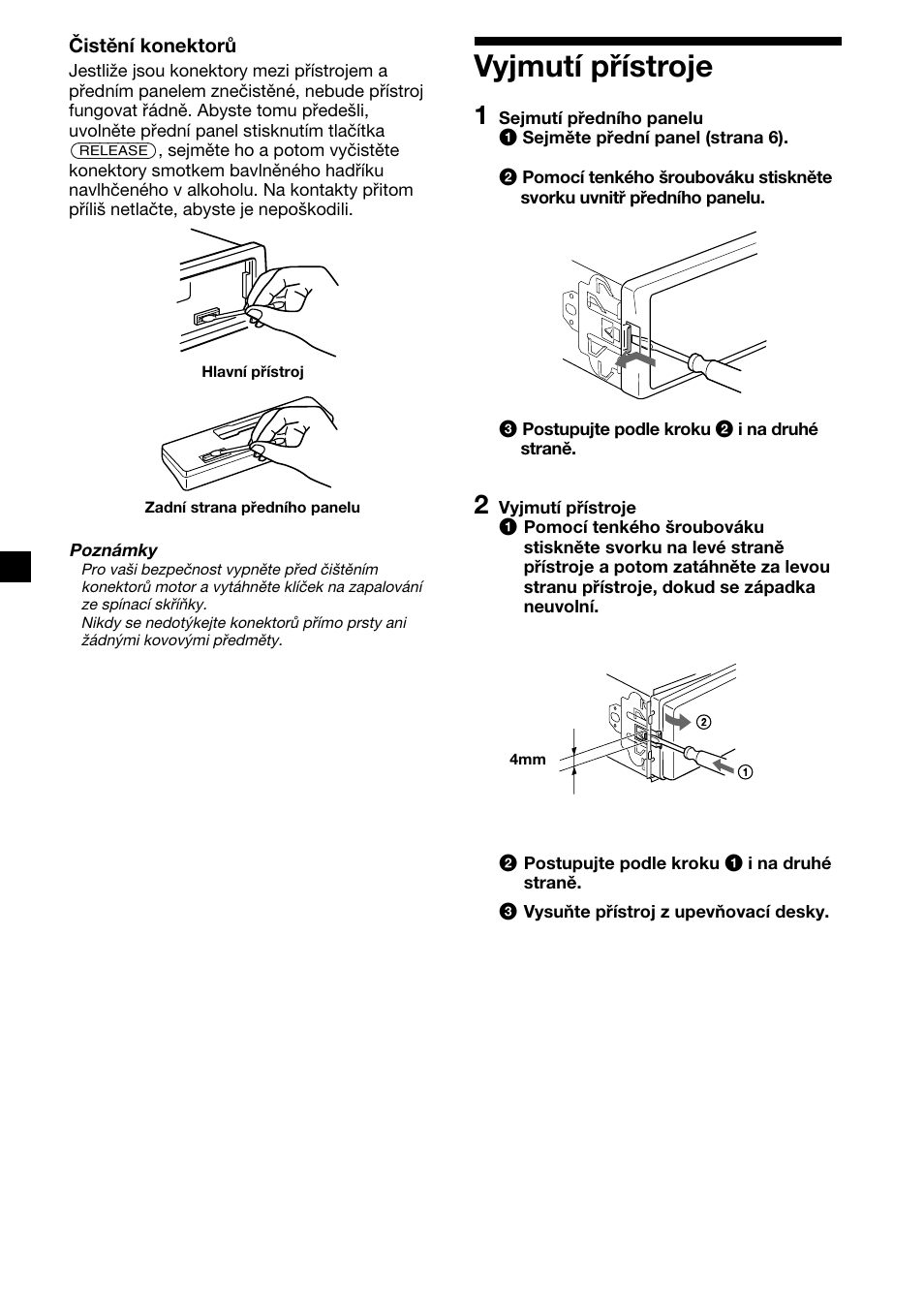 Vyjmutí přístroje | Sony XR-CA410 User Manual | Page 46 / 124