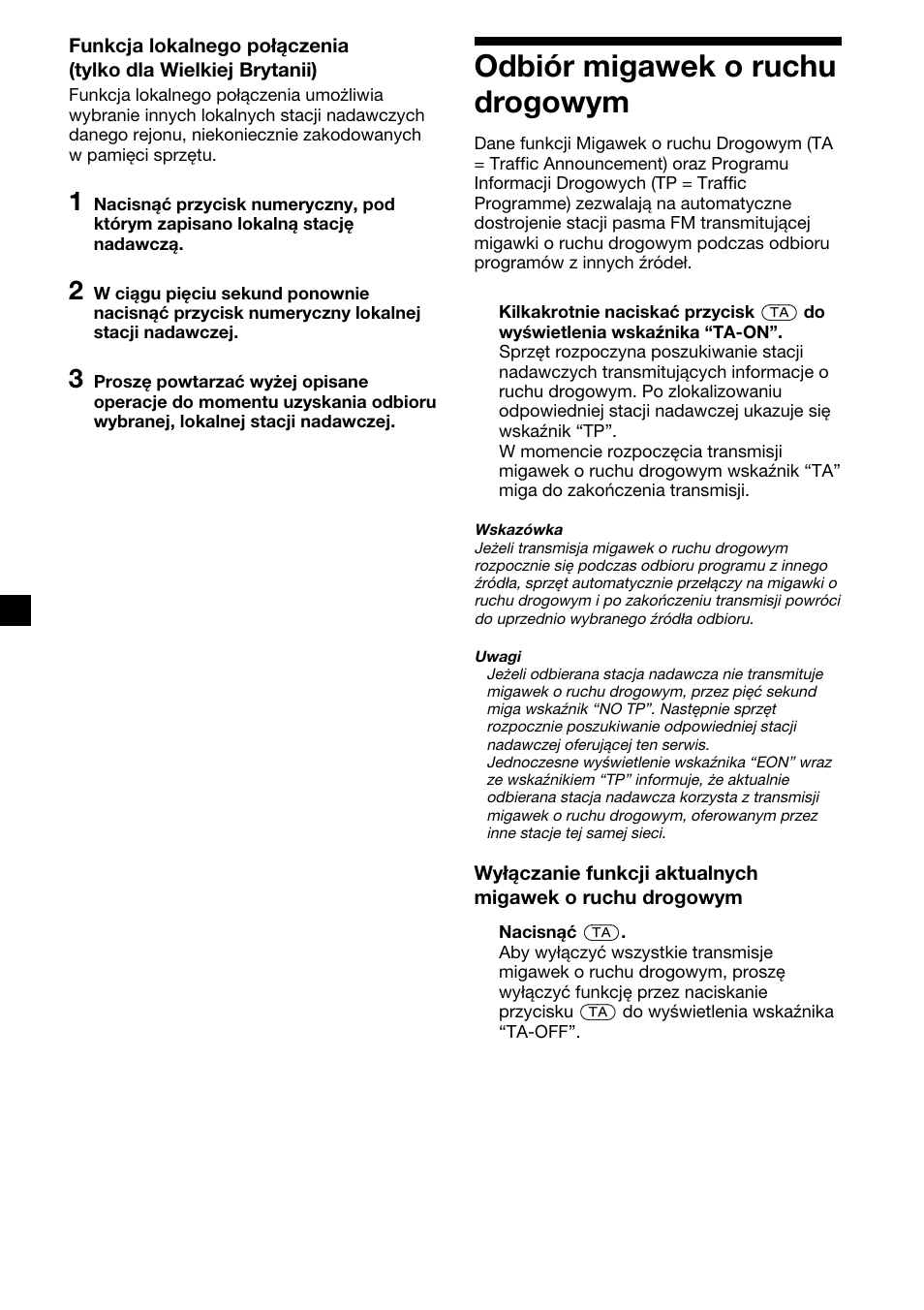 12 odbiór migawek o ruchu drogowym | Sony XR-CA410 User Manual | Page 60 / 124