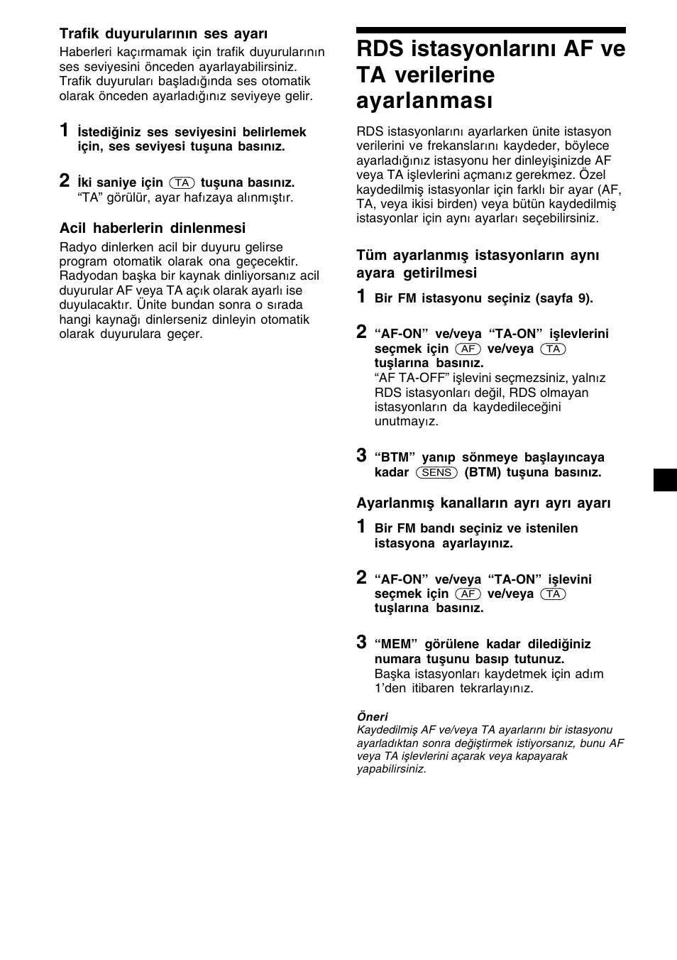 Rds istasyonlarını af ve ta verilerine ayarlanması | Sony XR-CA410 User Manual | Page 85 / 124