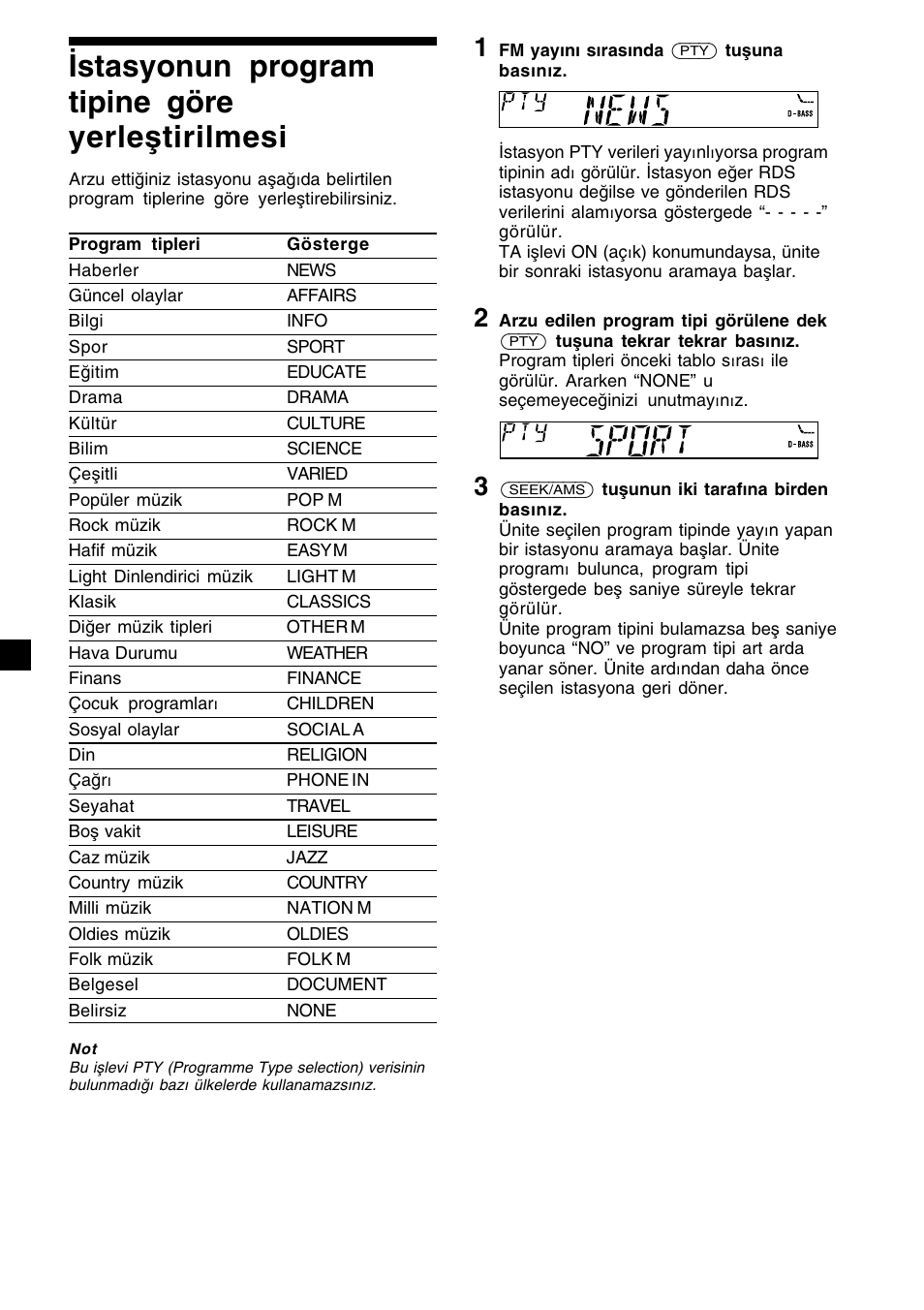 Istasyonun program tipine göre yerleştirilmesi | Sony XR-CA410 User Manual | Page 86 / 124