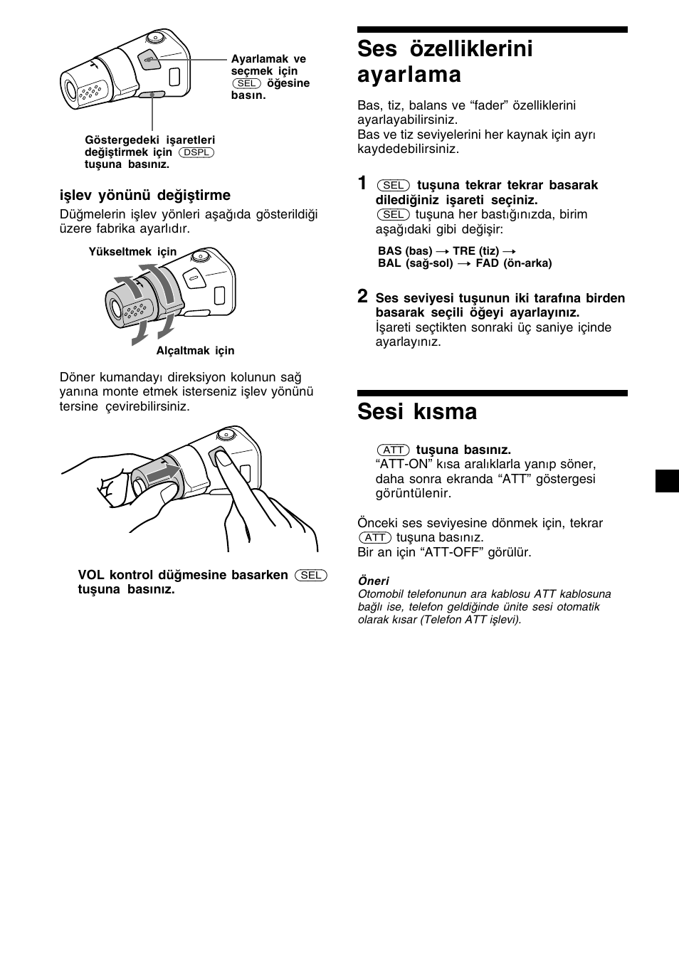 Ses özelliklerini ayarlama, Sesi kısma | Sony XR-CA410 User Manual | Page 89 / 124