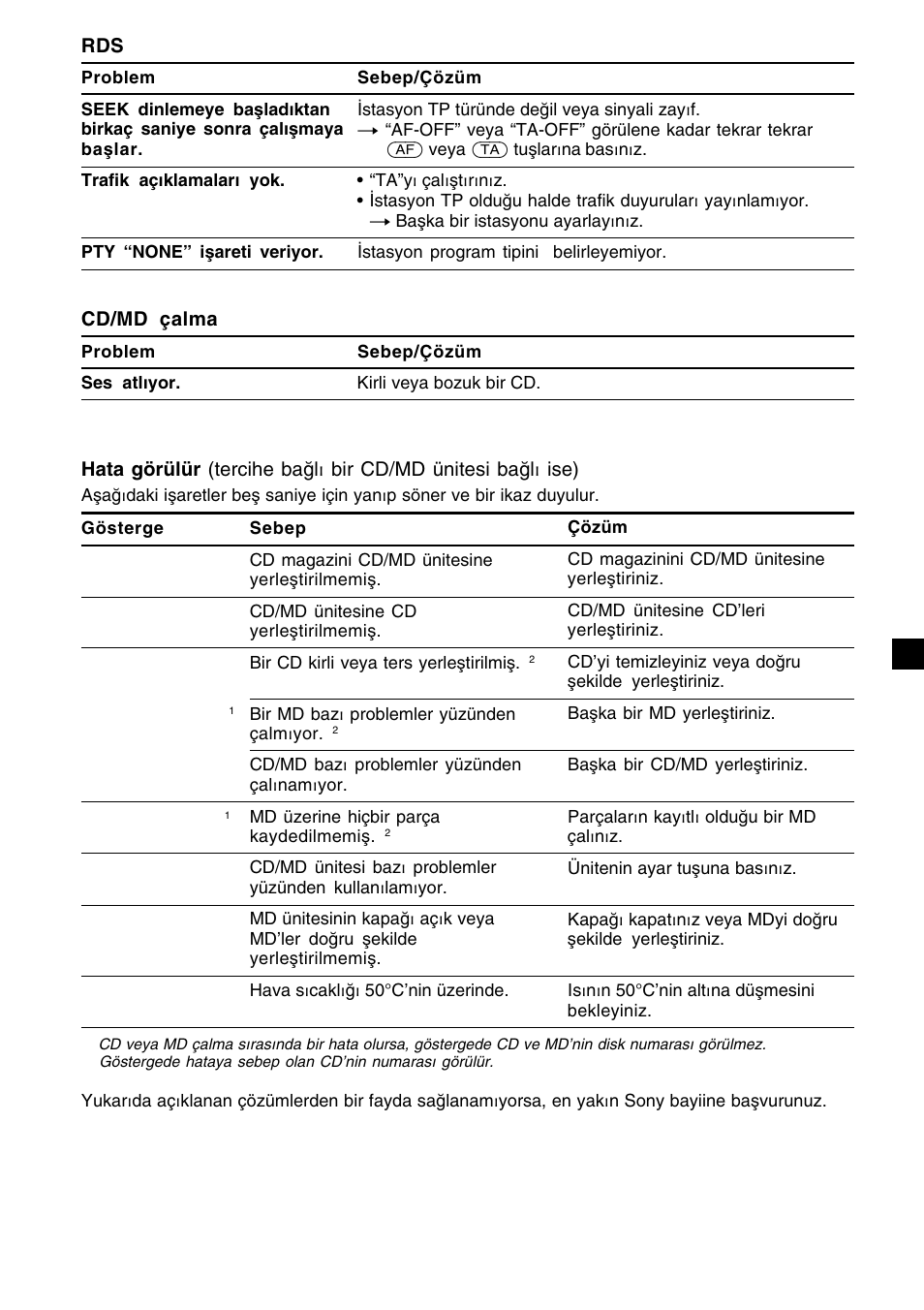 No mag no disc error blank reset not ready hi temp | Sony XR-CA410 User Manual | Page 97 / 124