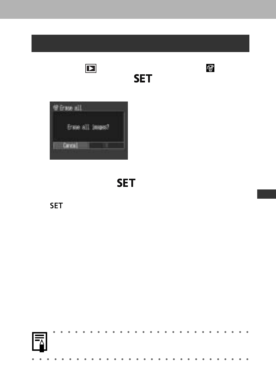 Erasing all images, Repla ying, er asing, A confirmation screen appears | Canon A60 User Manual | Page 137 / 230