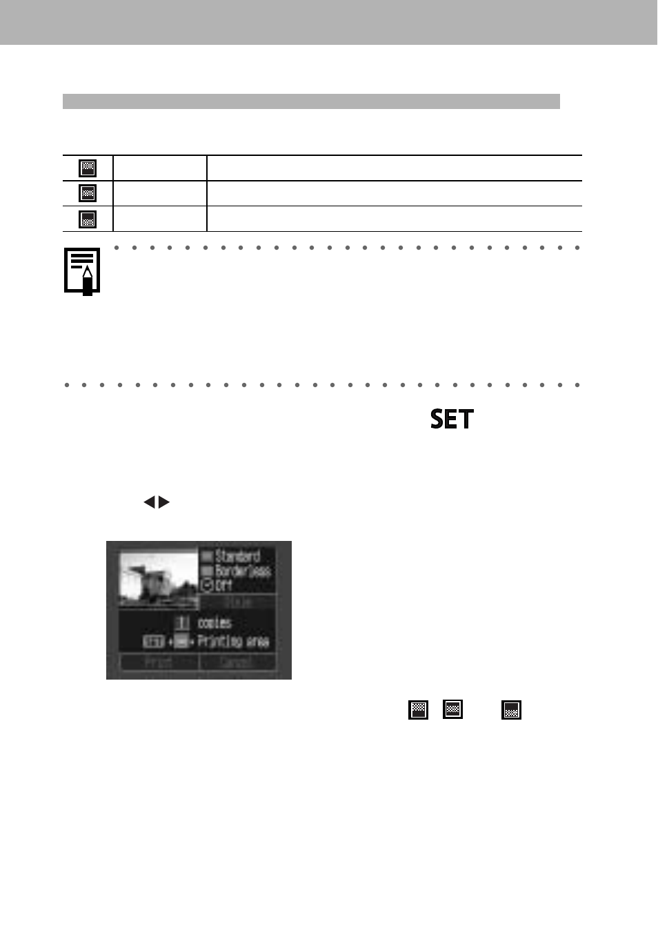 Specifying the printing area (powershot a60), Choose from three printing area options | Canon A60 User Manual | Page 156 / 230