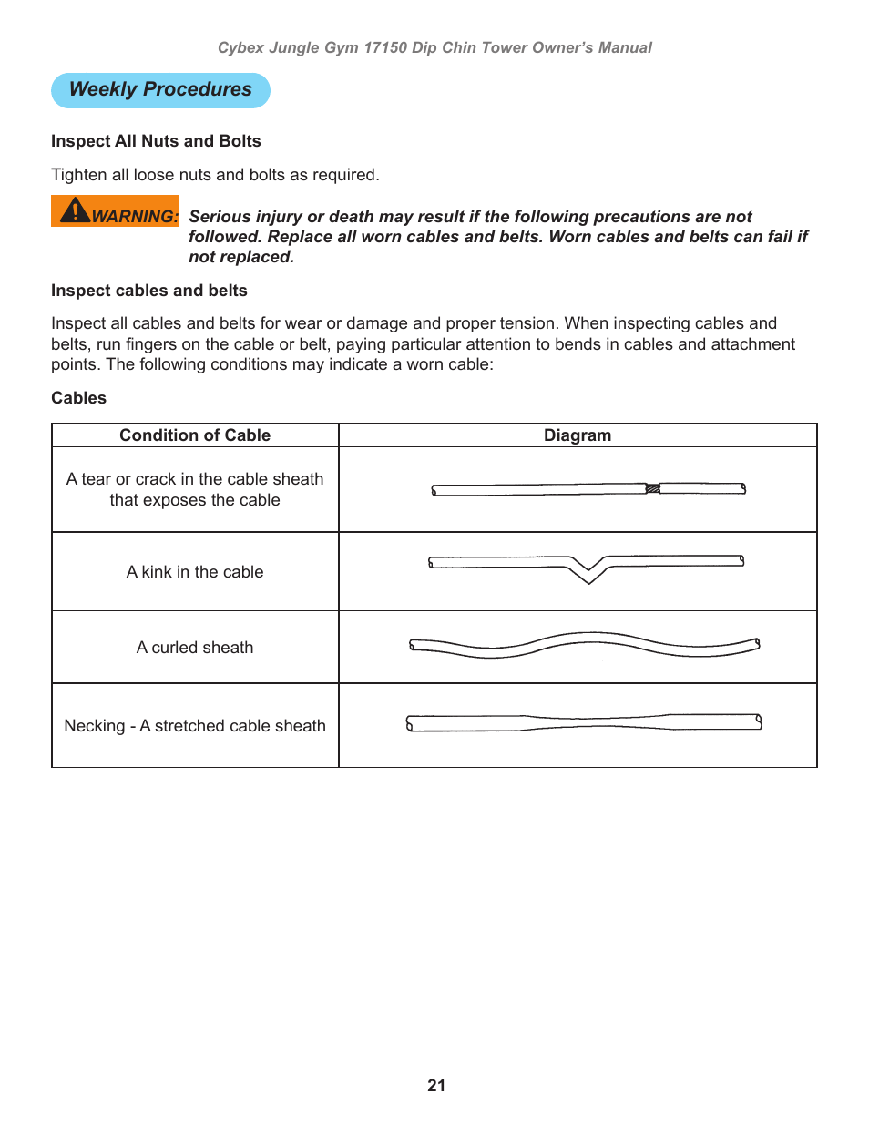 Cybex 17150 Jungle Gym Dip Chin Tower User Manual | Page 21 / 30