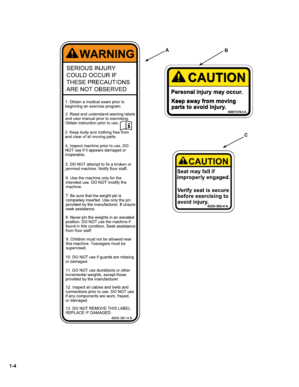 Caution, Warning, Owatonna | Personal injury may occur, Keep away from moving parts to avoid injury | Cybex 11000 Medical Eagle Chest Press User Manual | Page 10 / 24