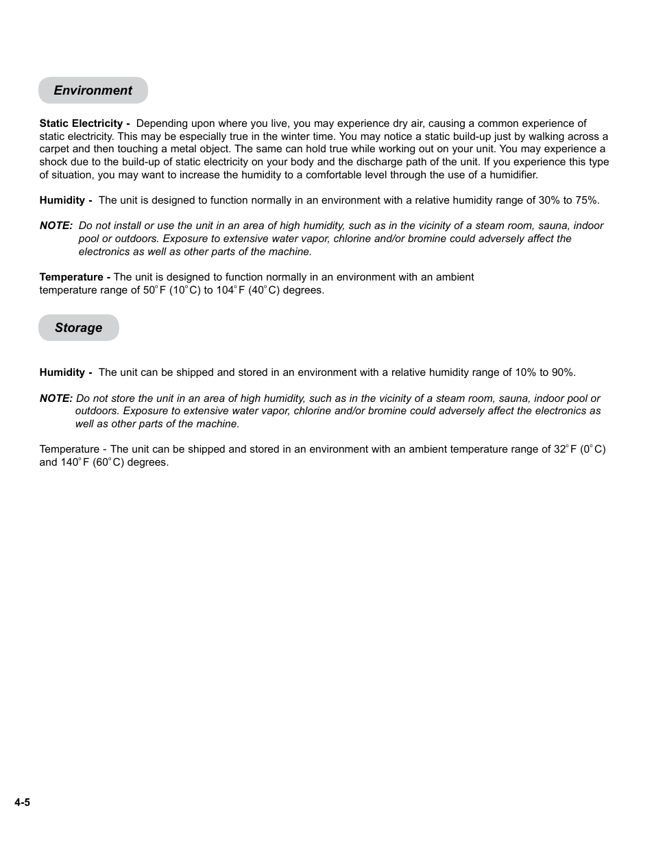 Environment, Storage | Cybex 11000 Medical Eagle Chest Press User Manual | Page 21 / 24