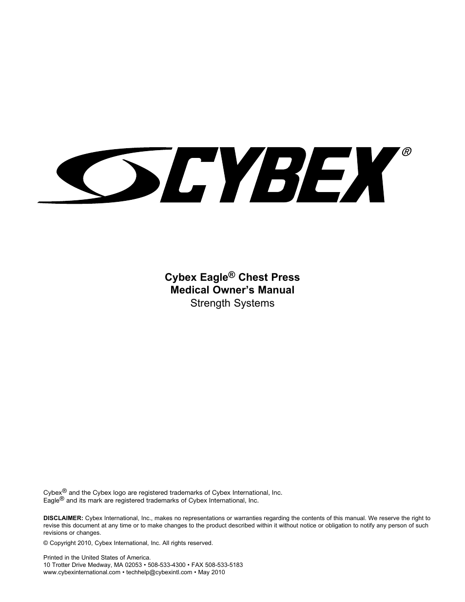 Cybex eagle | Cybex 11000 Medical Eagle Chest Press User Manual | Page 3 / 24