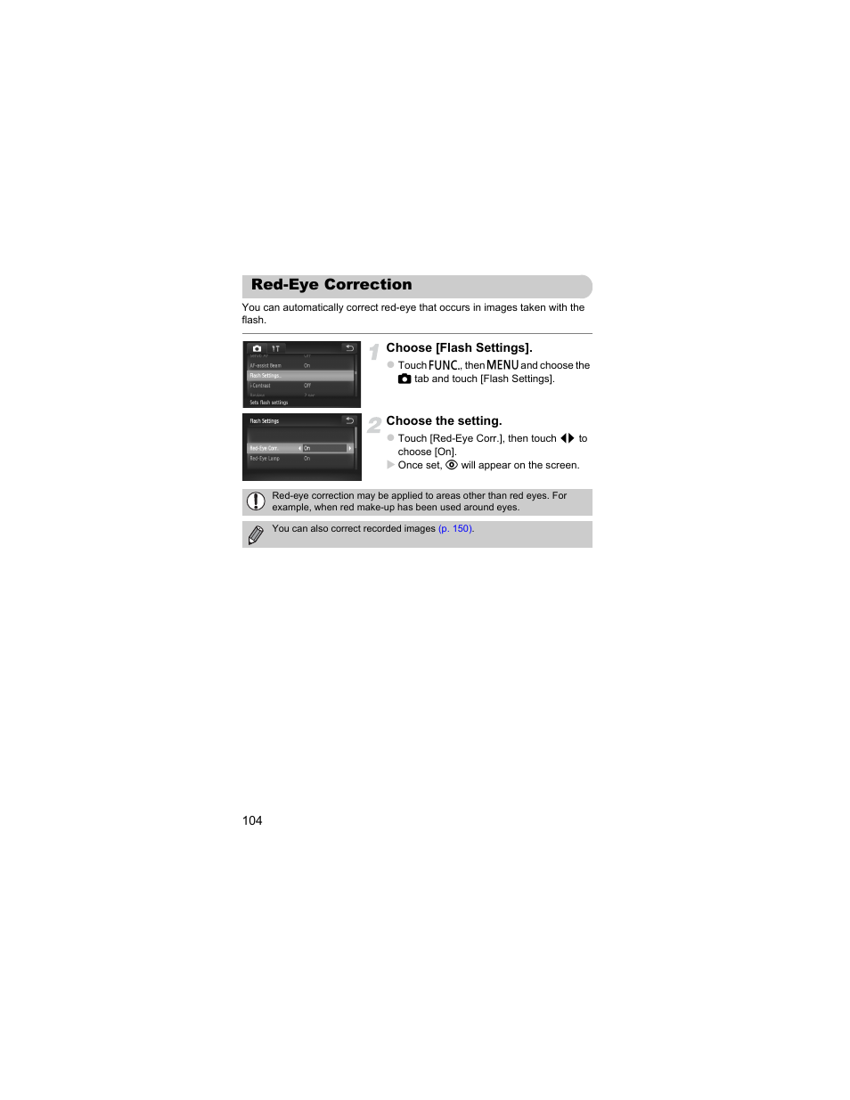 Red-eye correction | Canon IXUS 310 HS User Manual | Page 104 / 208