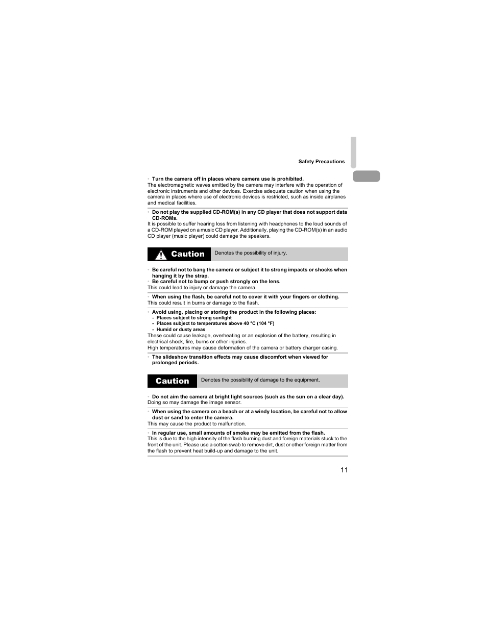 Caution | Canon IXUS 310 HS User Manual | Page 11 / 208