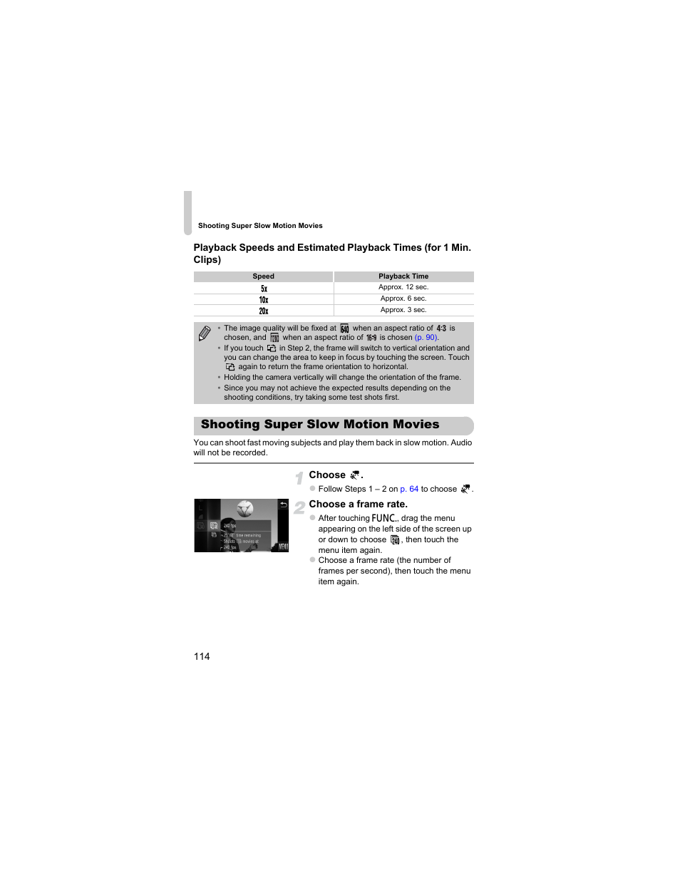 Shooting super slow motion movies, Shooting super slow motion, Movies | P. 114) | Canon IXUS 310 HS User Manual | Page 114 / 208