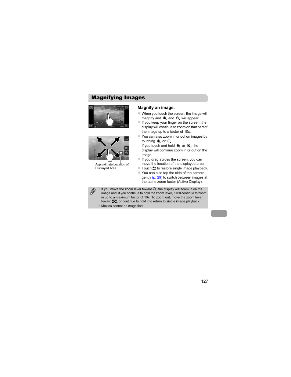 Magnifying images, P. 127) | Canon IXUS 310 HS User Manual | Page 127 / 208