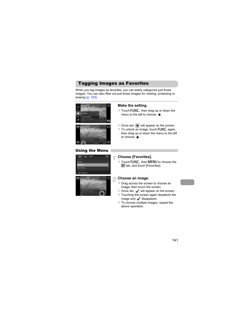 Tagging images as favorites, P. 141) | Canon IXUS 310 HS User Manual | Page 141 / 208