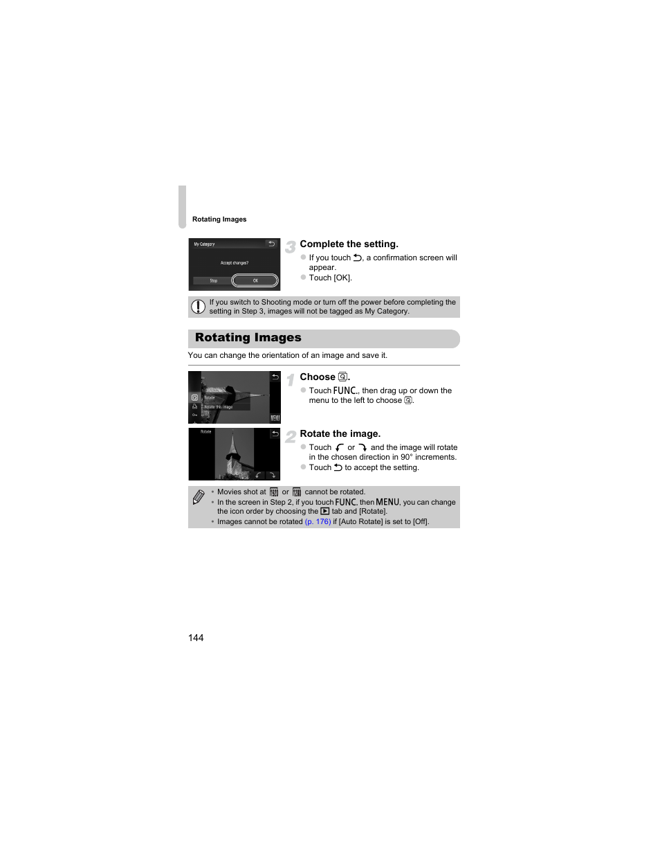 Rotating images, P. 144), Pp. 144 | Canon IXUS 310 HS User Manual | Page 144 / 208
