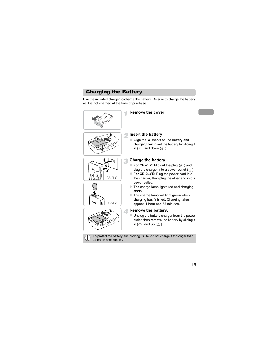 Charging the battery | Canon IXUS 310 HS User Manual | Page 15 / 208