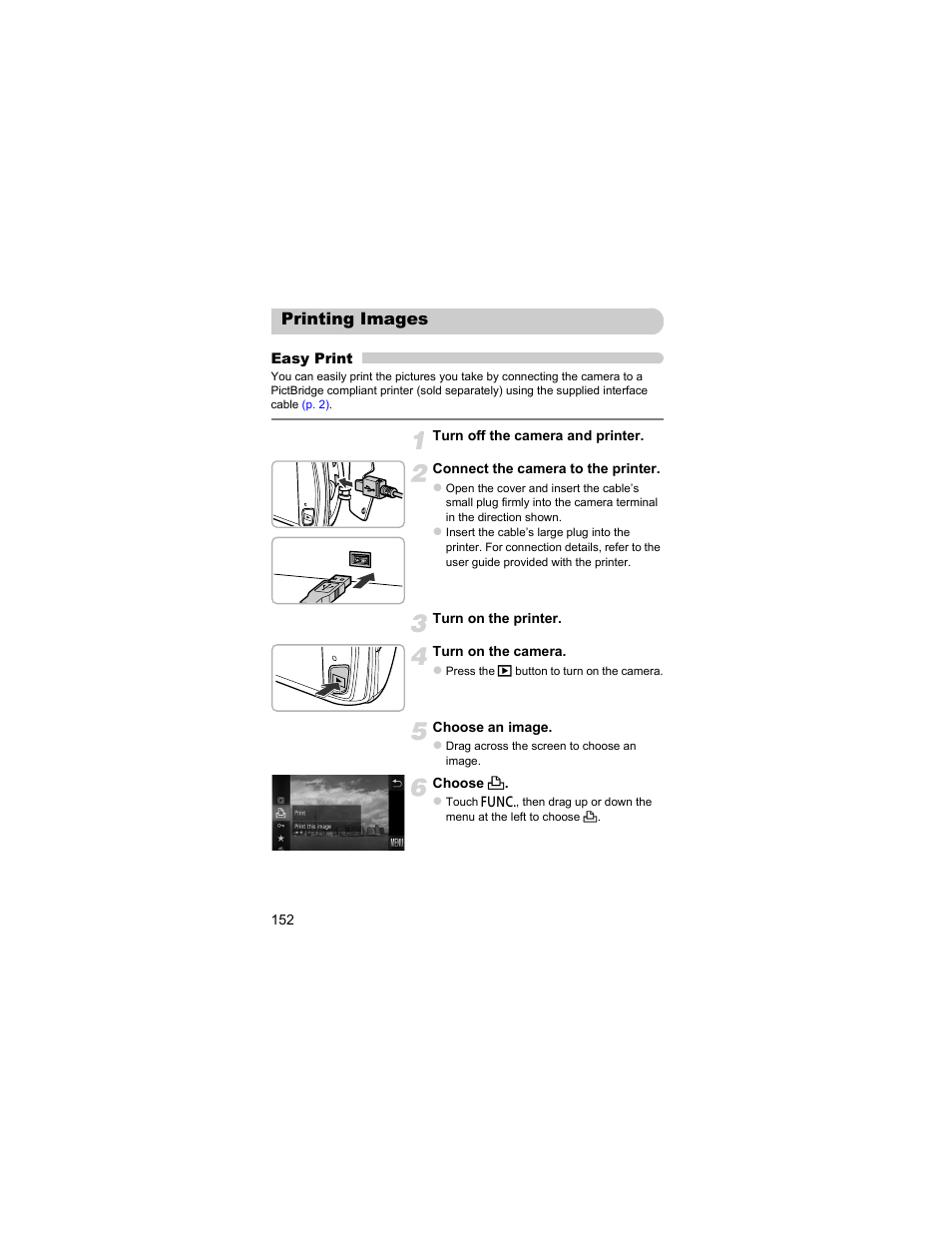 Printing images, P. 152), Or h | Canon IXUS 310 HS User Manual | Page 152 / 208