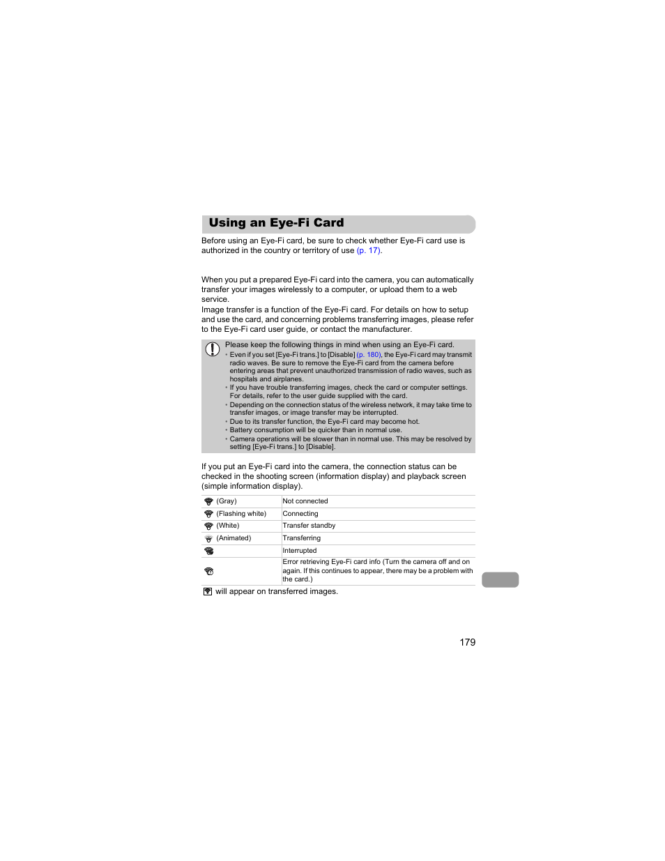 Using an eye-fi card | Canon IXUS 310 HS User Manual | Page 179 / 208