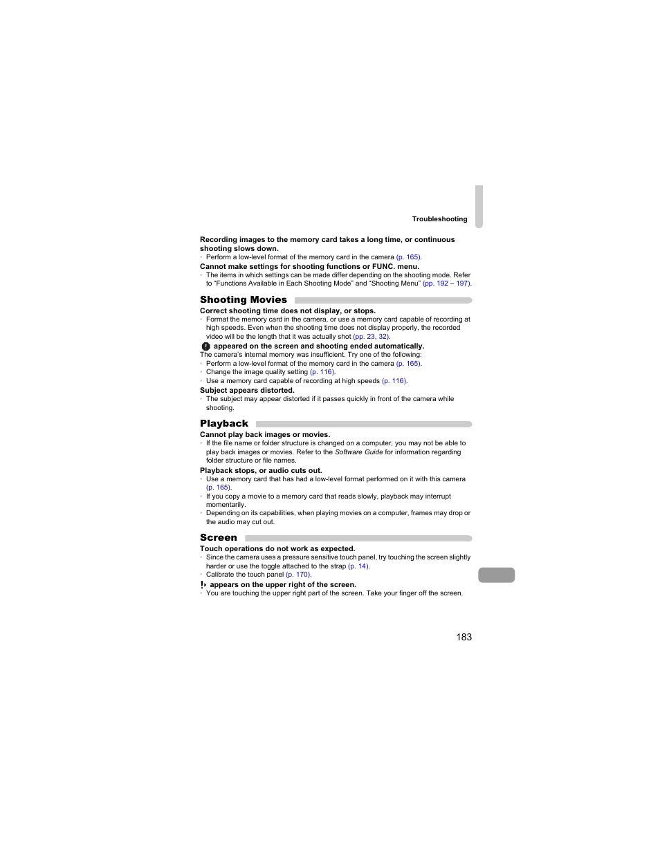 Shooting movies, Playback, Screen | Canon IXUS 310 HS User Manual | Page 183 / 208