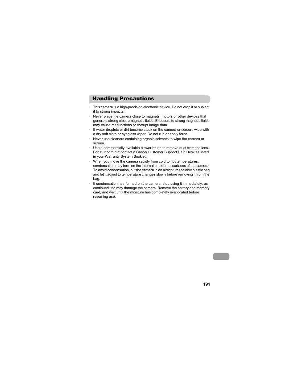 Handling precautions | Canon IXUS 310 HS User Manual | Page 191 / 208