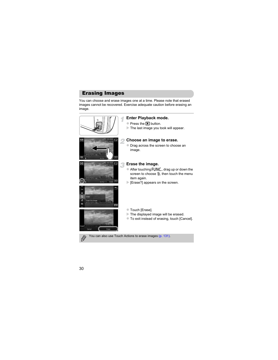 Erasing images | Canon IXUS 310 HS User Manual | Page 30 / 208