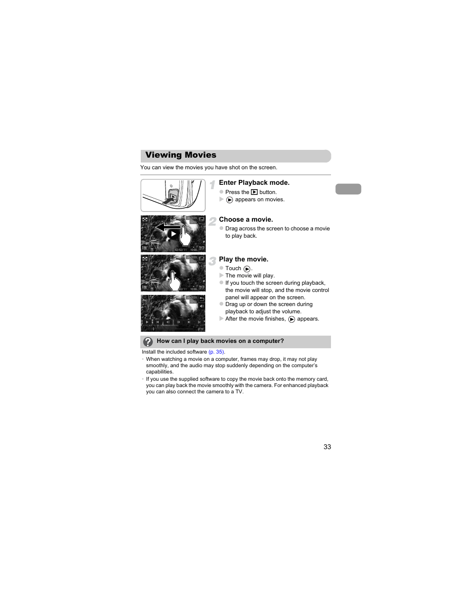 Viewing movies | Canon IXUS 310 HS User Manual | Page 33 / 208