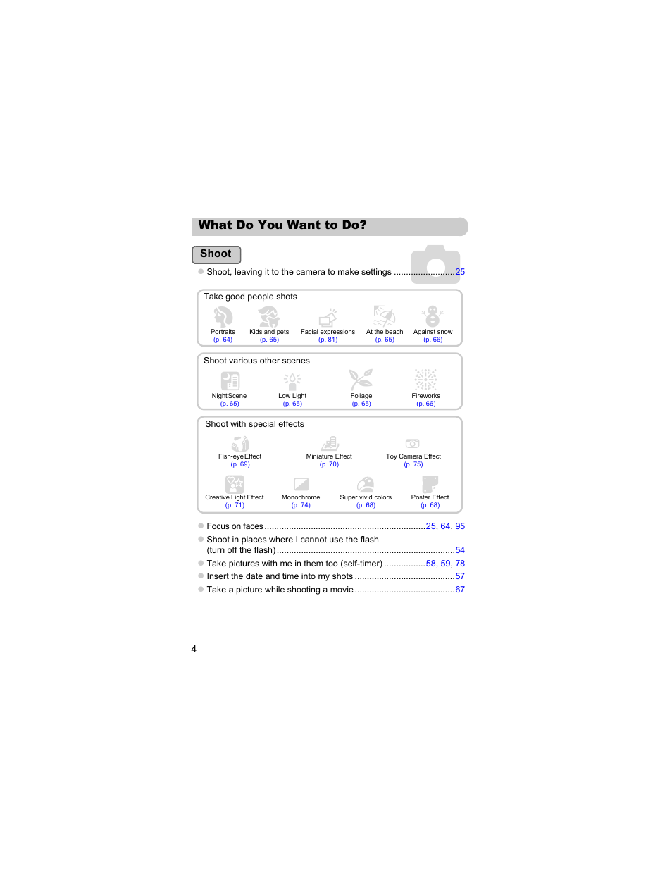 What do you want to do, Iw p v | Canon IXUS 310 HS User Manual | Page 4 / 208