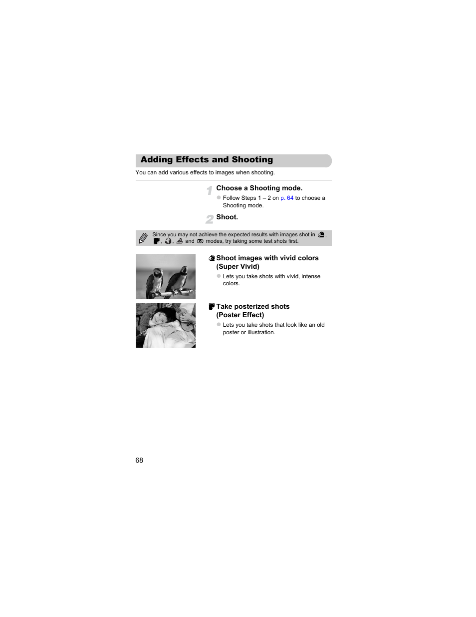 Adding effects and shooting, P. 68) | Canon IXUS 310 HS User Manual | Page 68 / 208