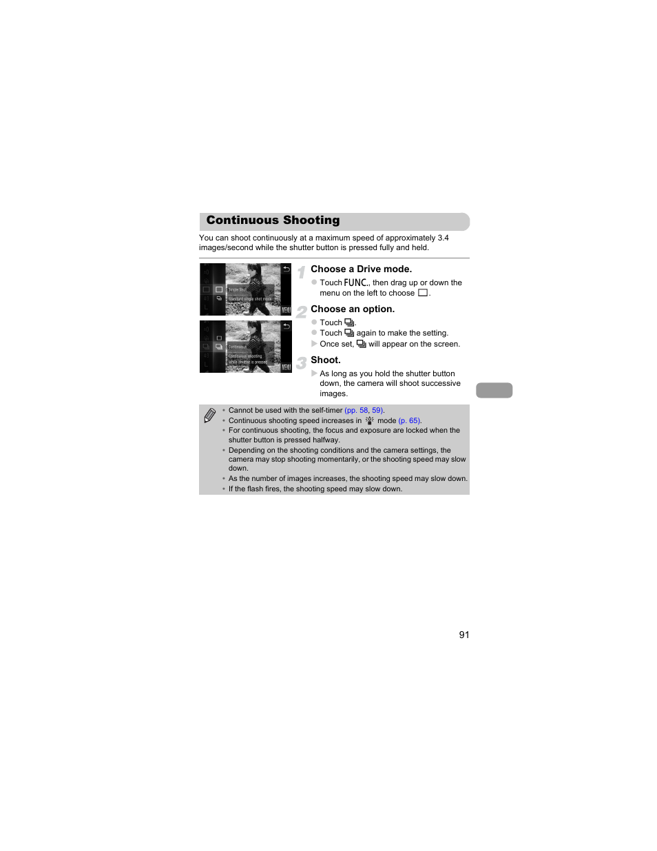 Continuous shooting | Canon IXUS 310 HS User Manual | Page 91 / 208