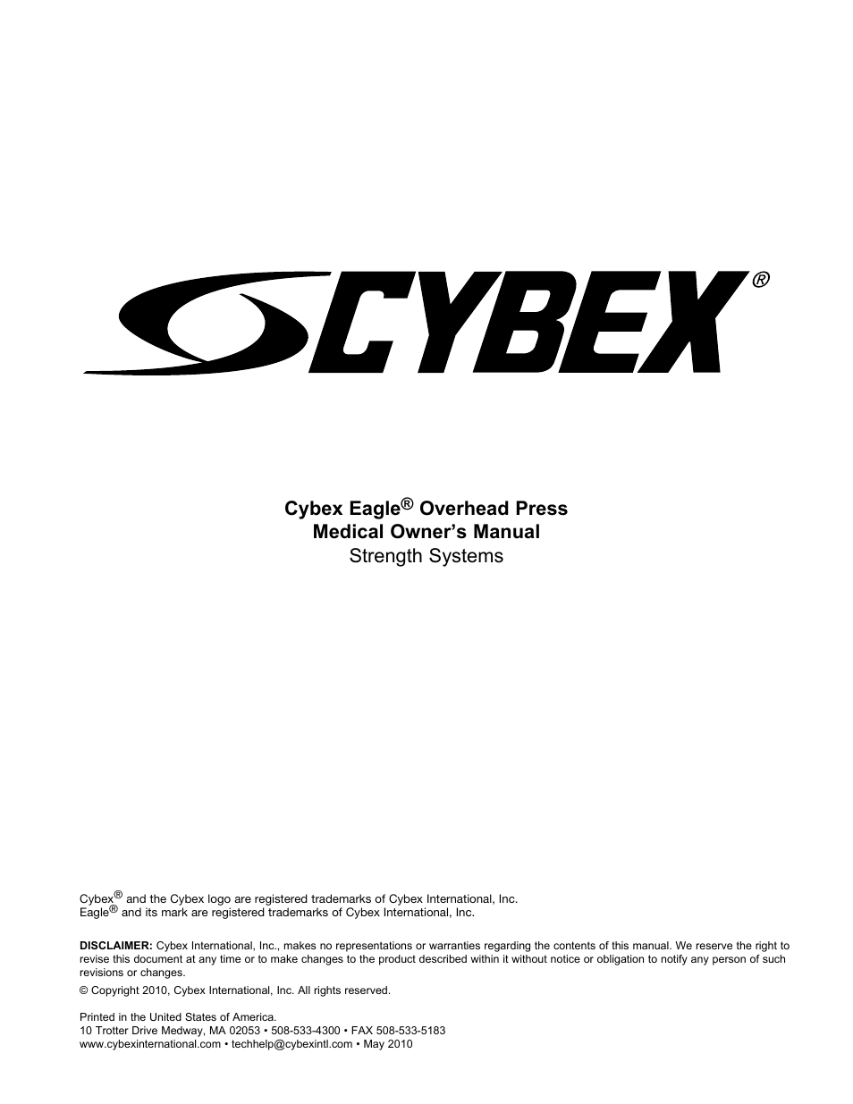 Cybex eagle | Cybex 11010 Medical Eagle Overhead Press User Manual | Page 3 / 24