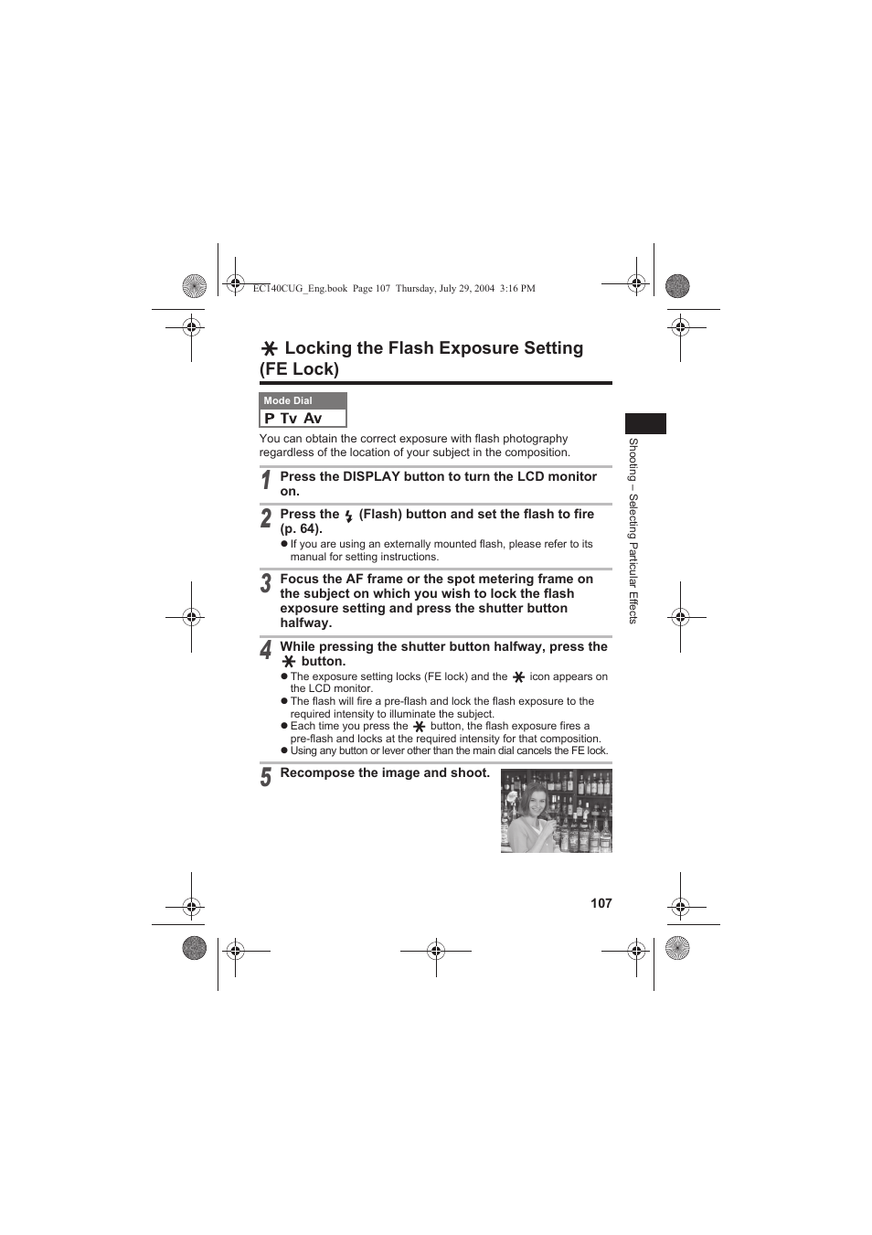 Locking the flash exposure setting (fe lock) | Canon CEL-SE65A210 User Manual | Page 110 / 210