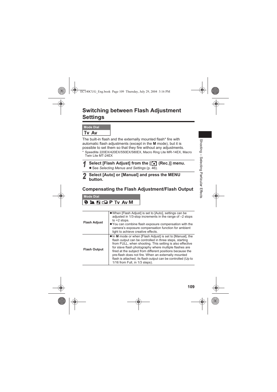 Switching between flash adjustment settings | Canon CEL-SE65A210 User Manual | Page 112 / 210