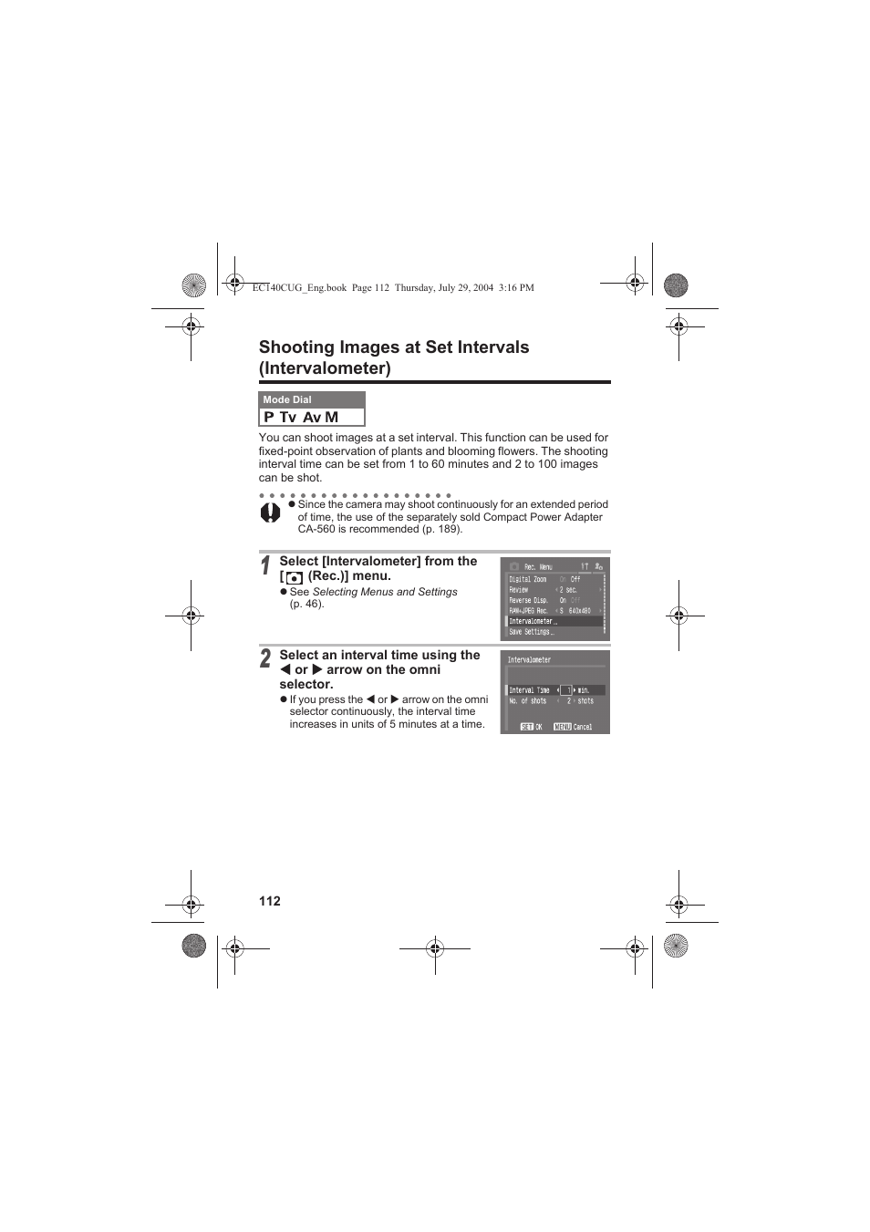 Shooting images at set intervals (intervalometer) | Canon CEL-SE65A210 User Manual | Page 115 / 210