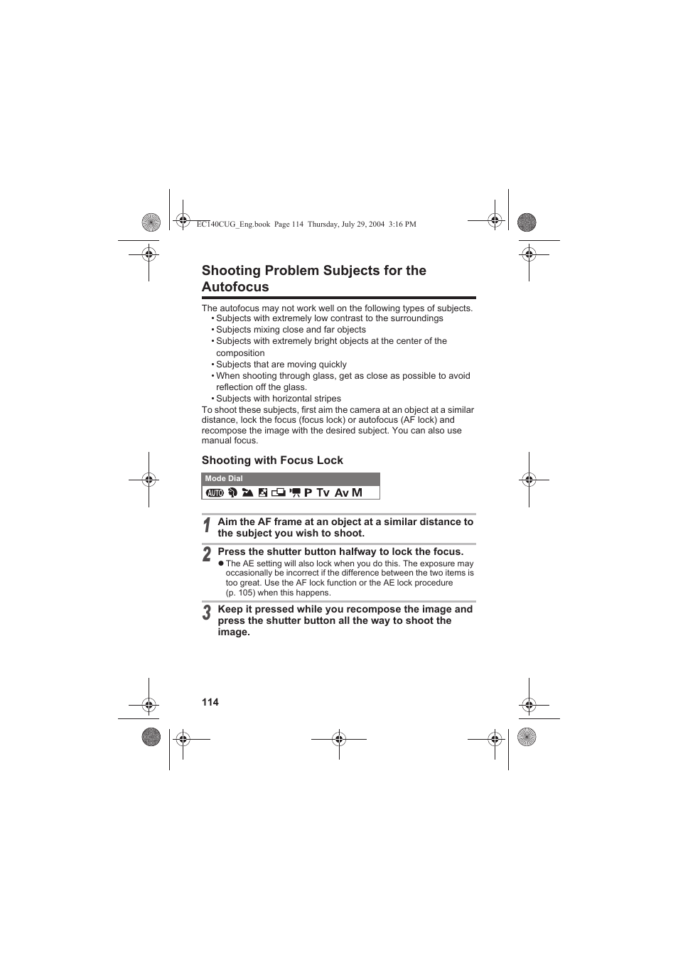 Shooting problem subjects for the autofocus | Canon CEL-SE65A210 User Manual | Page 117 / 210